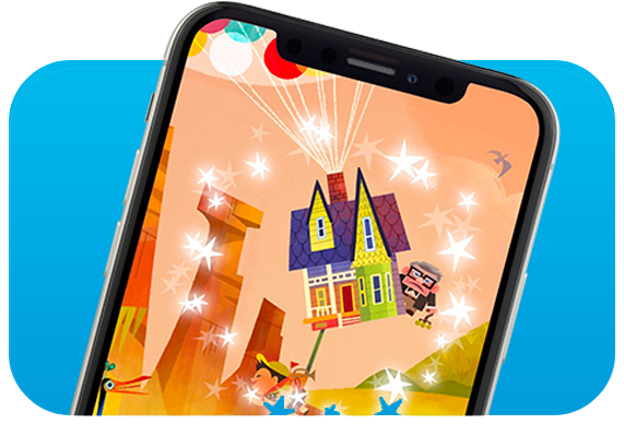 A phone with an app experience on the screen.