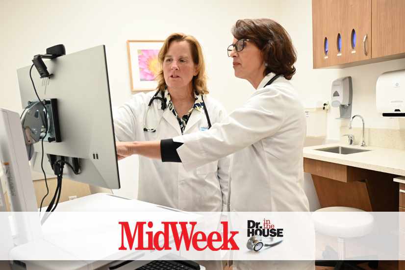 Dr. Sandra Noon and physician assistant, Maja Teoharevic, look at a monitor at the new Straub Benioff Mililani Clinic.