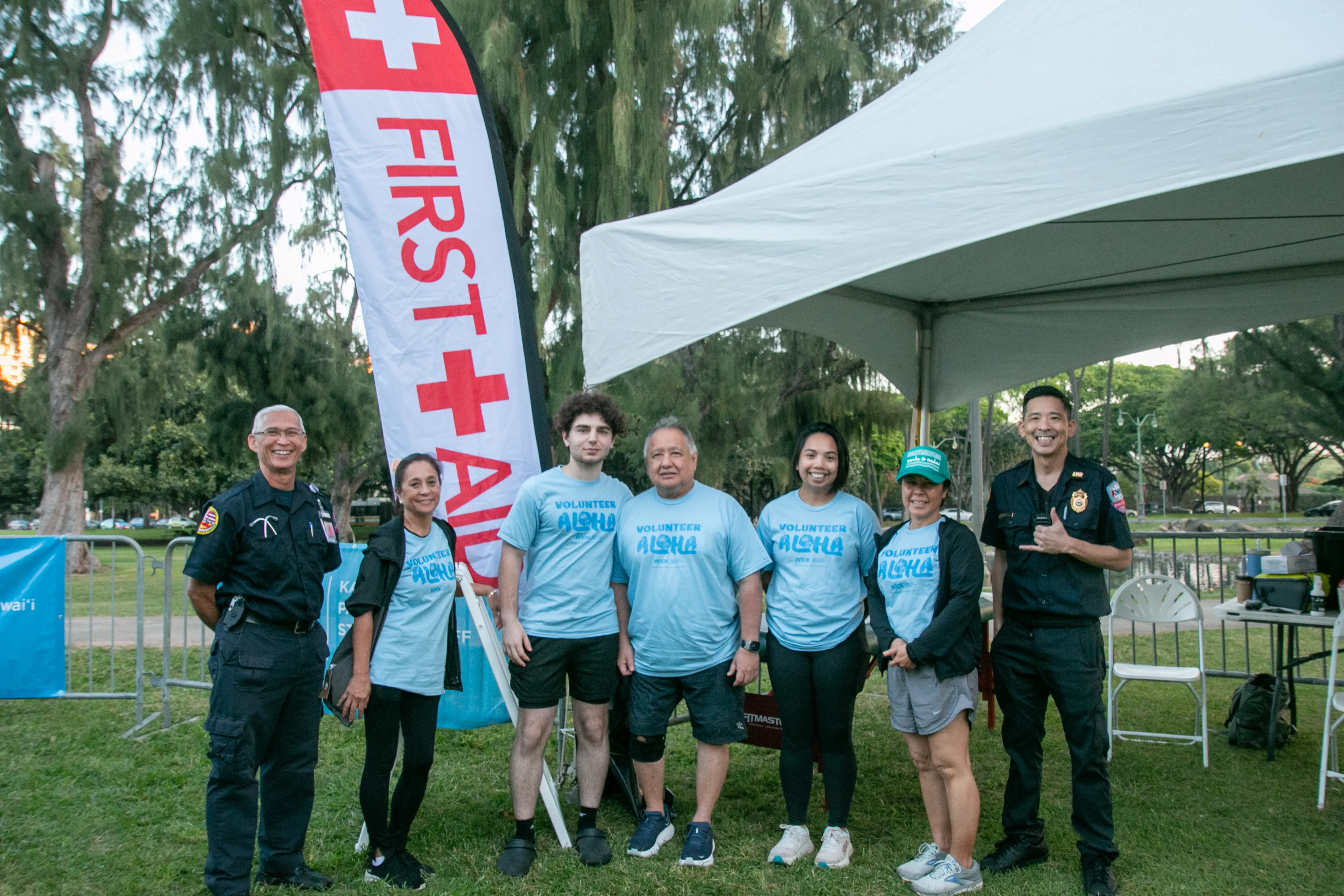 Volunteers at the first aid tent.