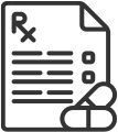 An icon of a prescription and a couple capsules.