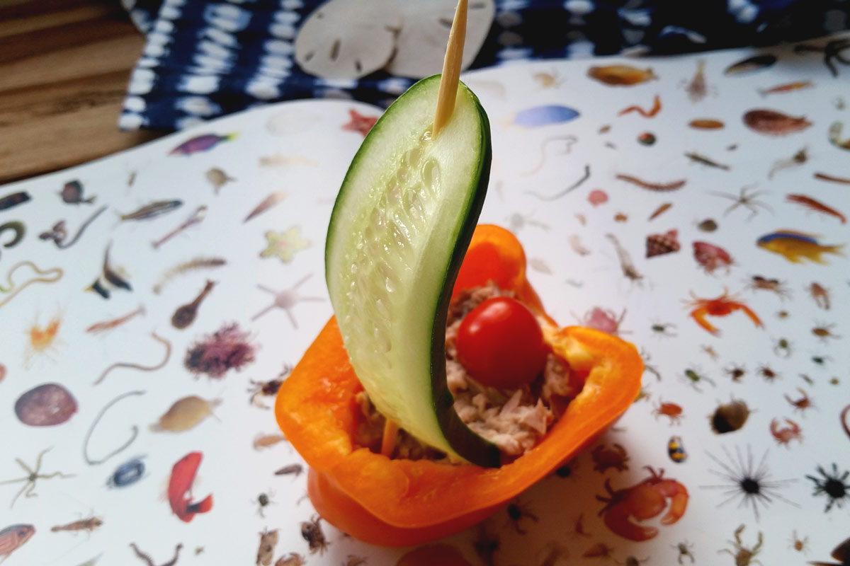 A healthy cucumber bell pepper snack.