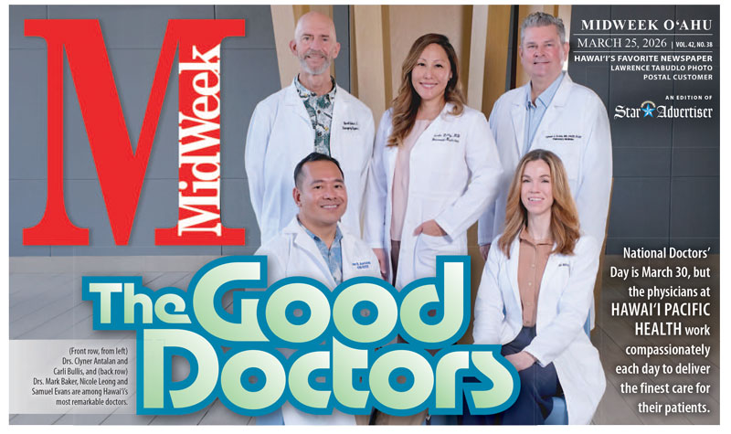 Five HPH Doctors pose in their white coats for MidWeek cover feature.