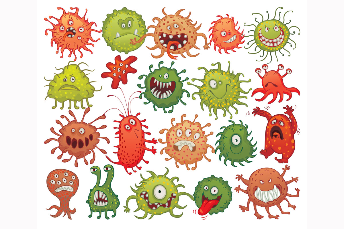 An illustration of cartoon germs.