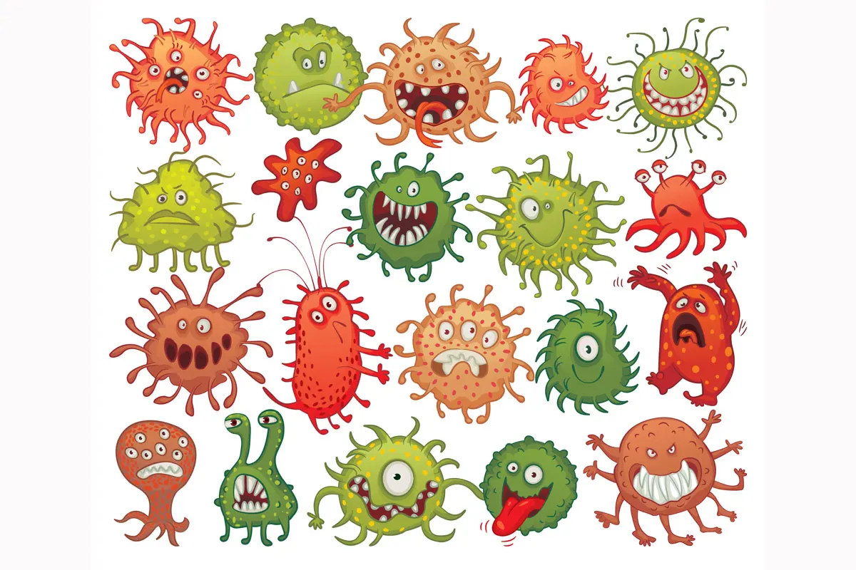 An illustration of cartoon germs.
