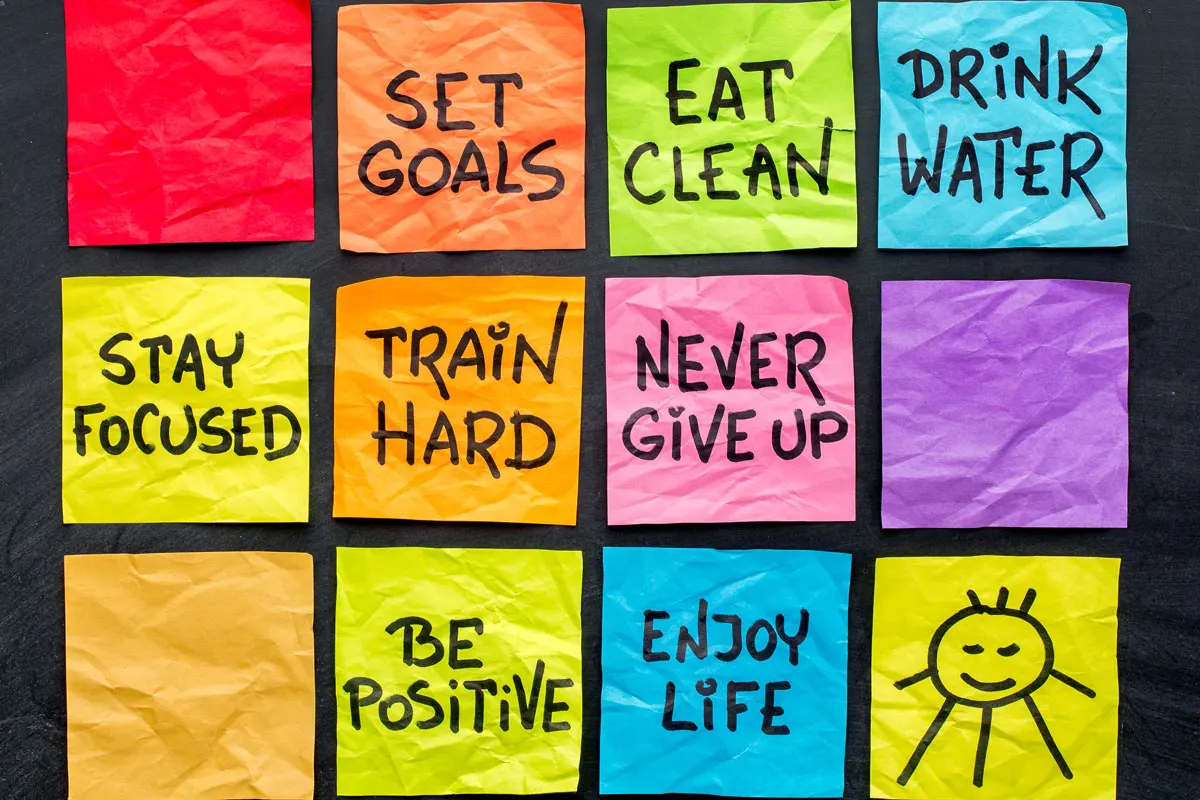 Post-it notes with various health reminders.