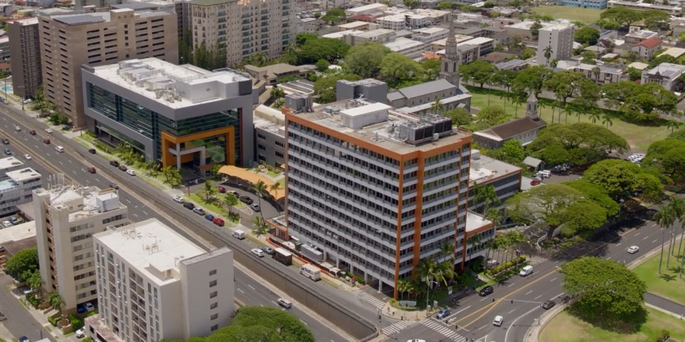 Aerial view of Kapiolani Medical Center for Women & Children.