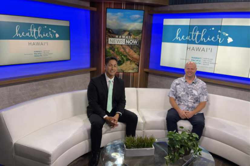 Two men on the set of a morning news show on Hawaii News Now.
