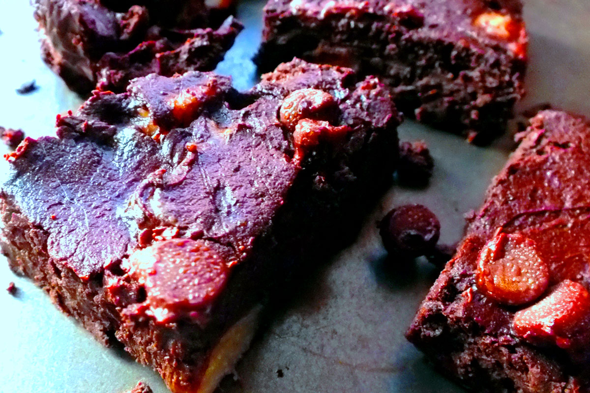 A close-up of brownies.