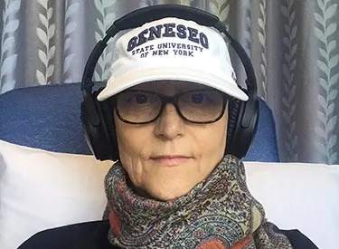 Beata during one of her infusion sessions at the Kapiolani Women's Cancer Center.