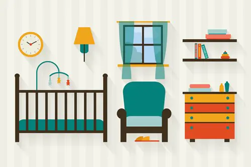 An illustration of a child's bedroom. 