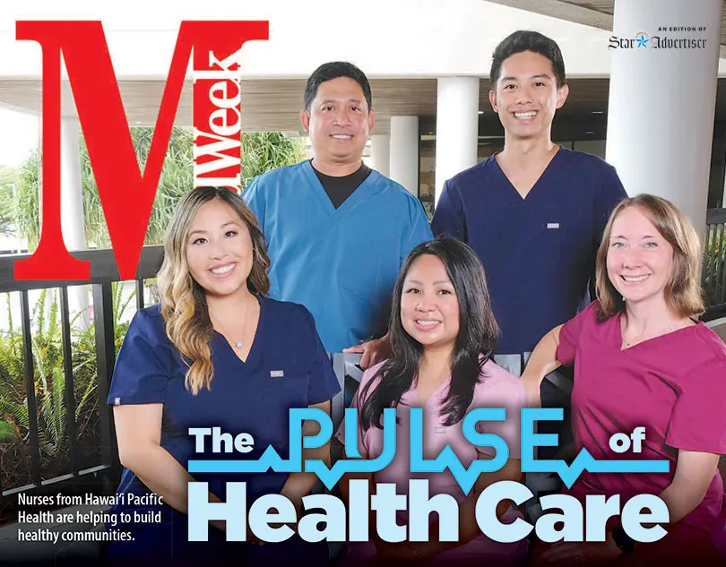 Five nurses in scrubs on a MidWeek cover headlined The Pulse of Health Care.
