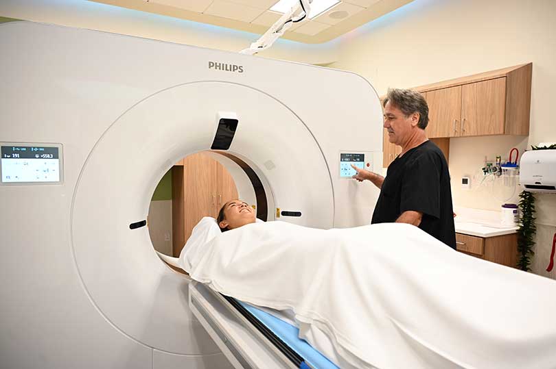 Patient receiving services with the new CT scanner at Wilcox Medical Center.