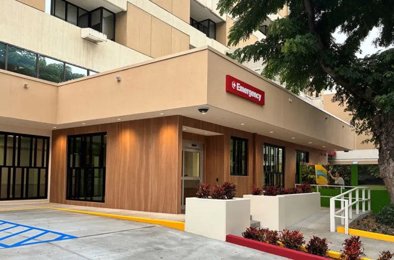 Exterior of the Emergency Department entrance at Straub Benioff Medical Center.