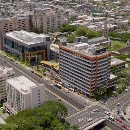 An aerial view of the Kapiʻolani Medical Center 