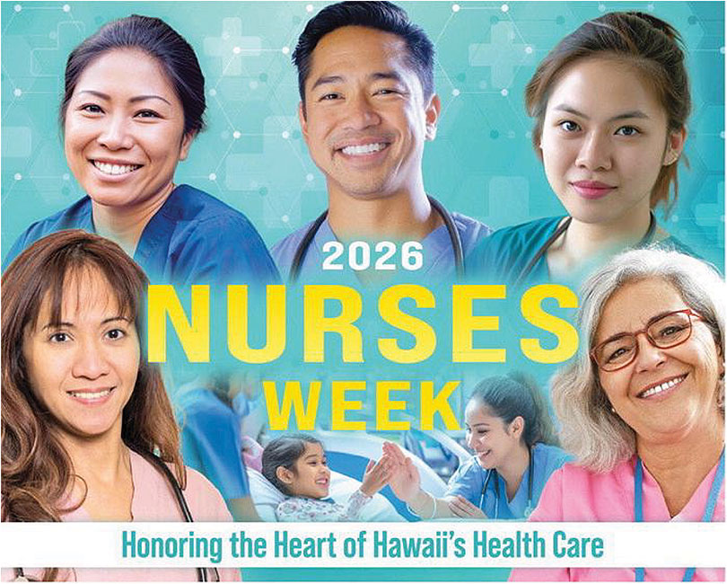 2026 Nurses Week cover story featuring diverse, smiling nurses with the text Honoring the Heart of Hawaii's Health care.