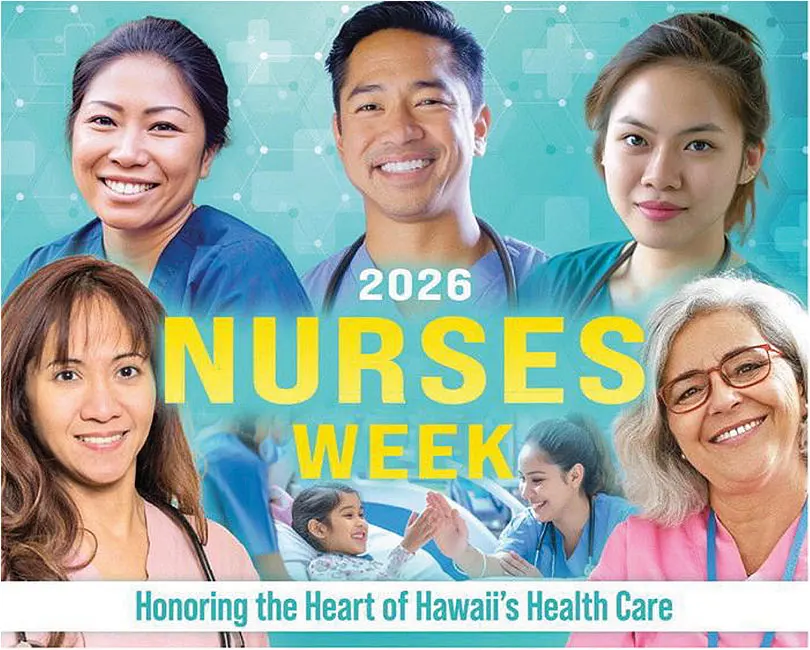 2026 Nurses Week cover story featuring diverse, smiling nurses with the text Honoring the Heart of Hawaii's Health care.
